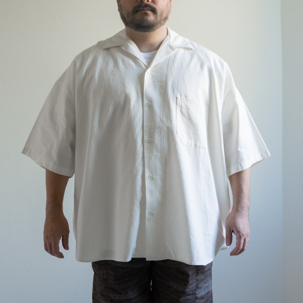 Cotton Linen Slab H/S Big Shirt -White-