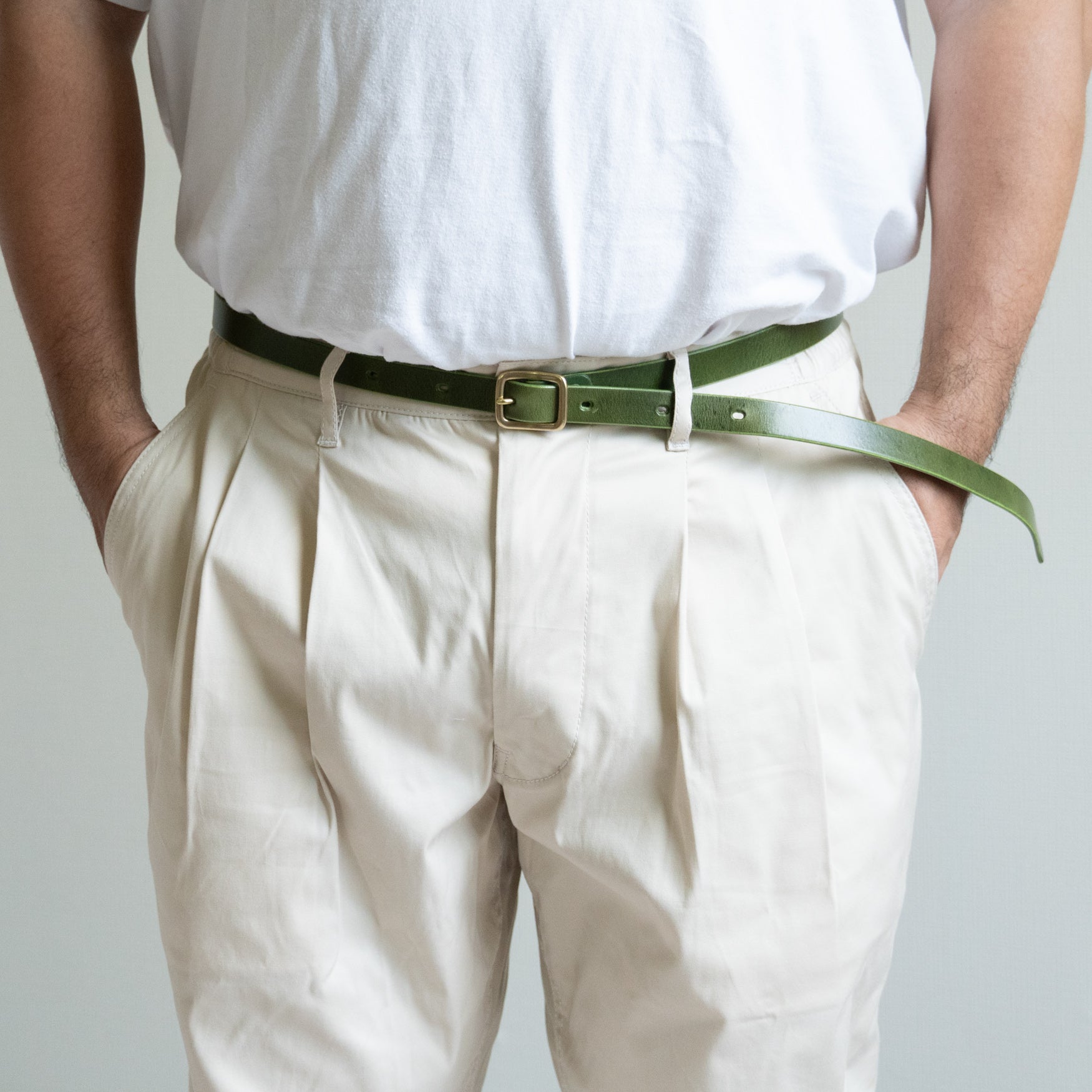 NARROW LEATHER BELT - GREEN - – TENG STORE OSAKA