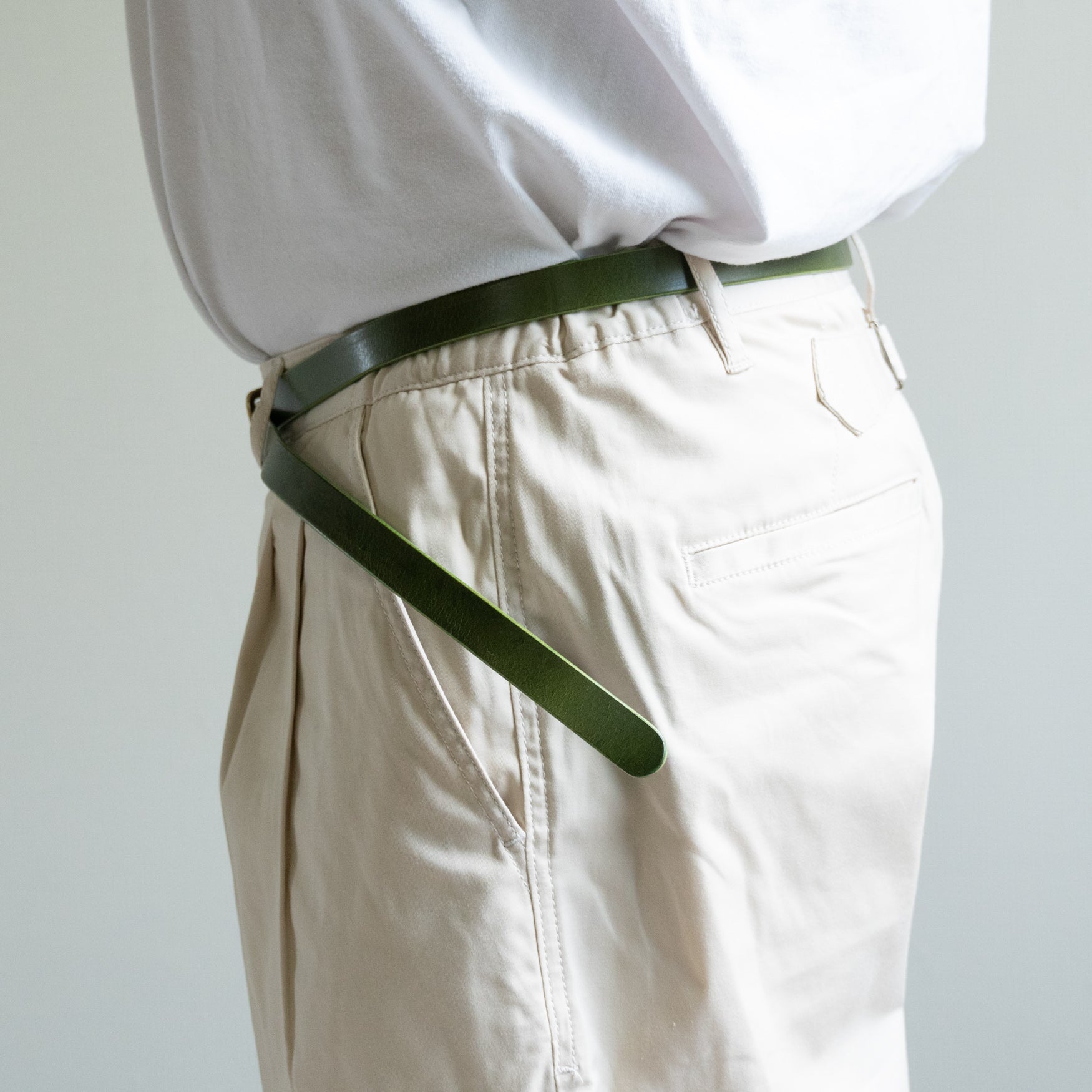 NARROW LEATHER BELT - GREEN - – TENG STORE OSAKA