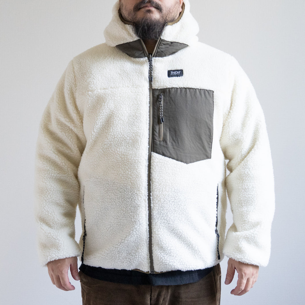 MOUNTAIN REVERSIBLE DOWN  BOA HOODIE-OLIVE×IVORY-