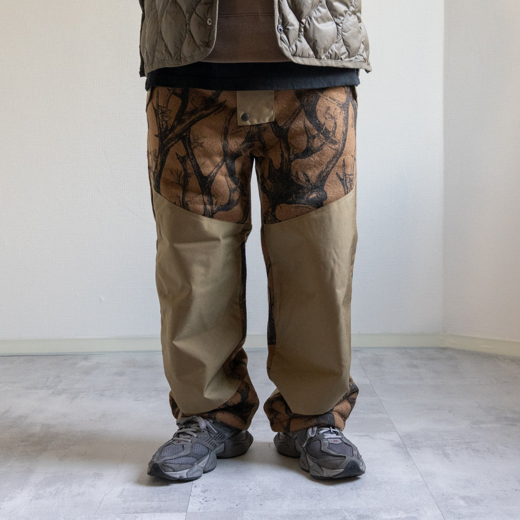 Horn Tree Print Wool Boa Pants -BROWN-