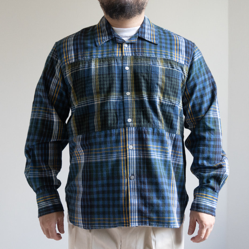 HORIZONTAL PANEL CAMP SHIRTS -BLUE CHECK -