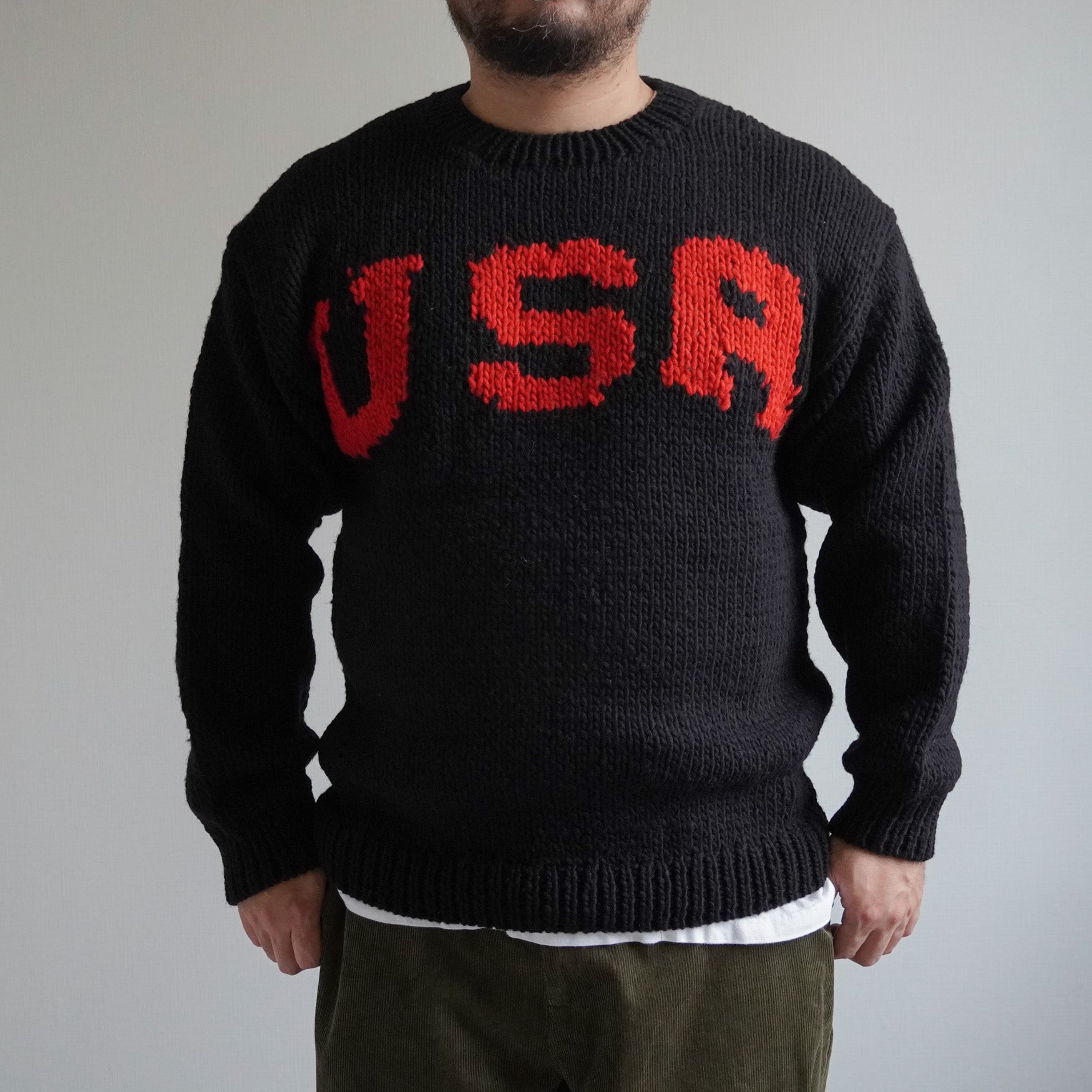 THRIFTY LOOK ペルー製ウールニット チェッカー サイズM セーター ニット ブラック ホワイト スリフティールック 5-0128T F98810 THRIFTY LOOK ペルー製ウールニット チェッカー サイズM