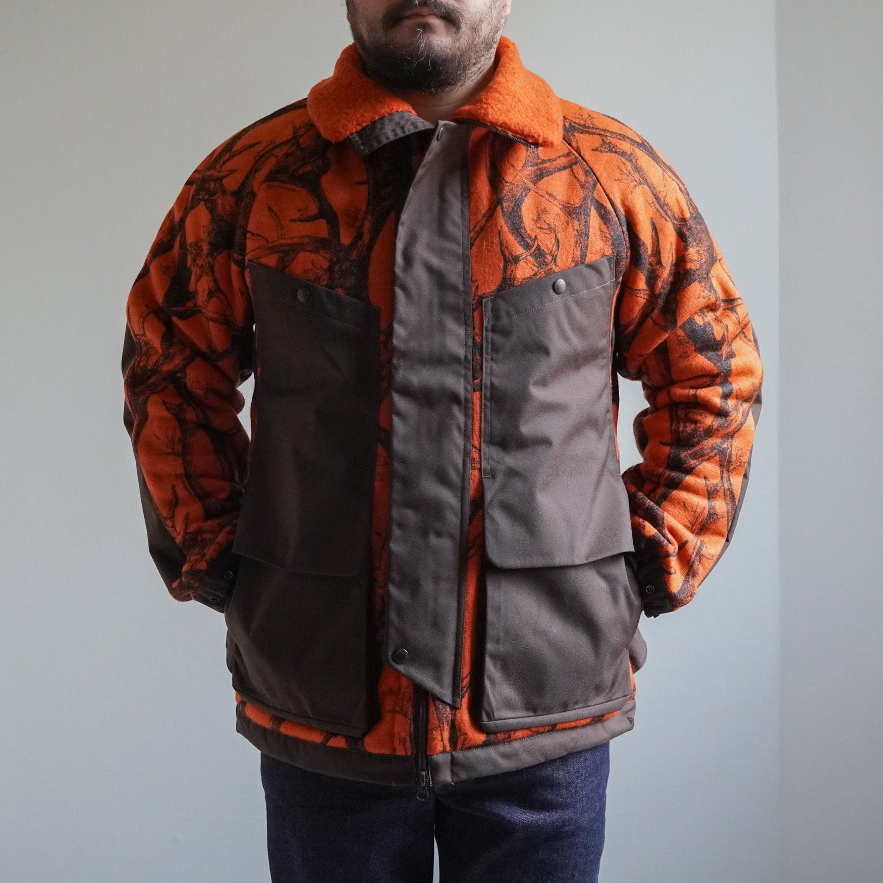 期間限定値引　NORBIT　ホーンツリープリント ジャケット　M Norbit HNJK-053 Horn Tree Print Wool Boa Jacket-Navy – WANDERS*