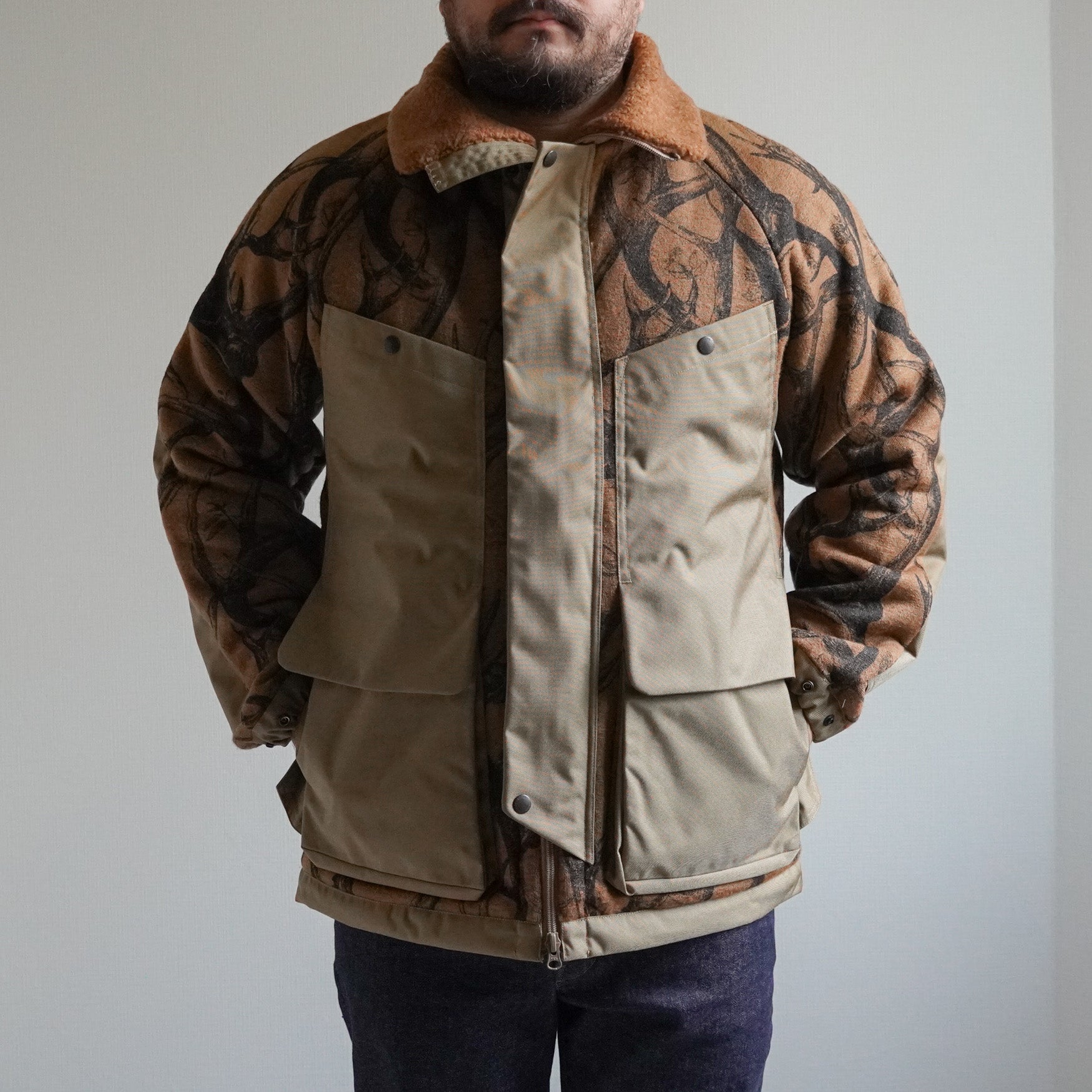 期間限定値引　NORBIT　ホーンツリープリント ジャケット　M Norbit HNJK-053 Horn Tree Print Wool Boa Jacket-Navy – WANDERS*